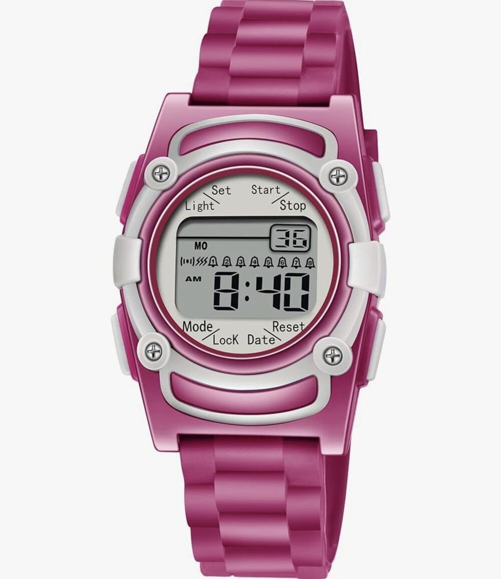 TICCI 1802 Digital Watch Pink Rubber Strap Gray Dial Backlight Quartz Sport